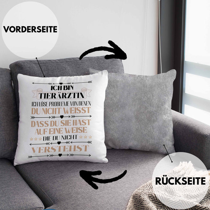 Tierärztin Geschenk Lustiger Spruch Geschenkidee KaffeeKissen mit Füllung 40x40 (Grau) Grau Trendation