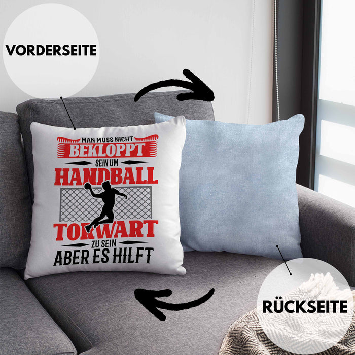Lustige Kissen mit Füllung 40x40 für Handball Torhüter Torwart Geschenk Spruch Geschenkidee Handballtorwart (Grau) Blau Trendation