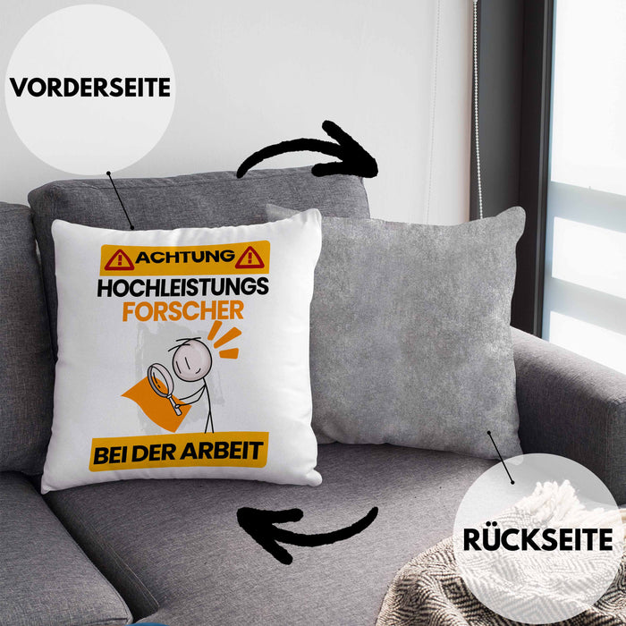 Forscher Kissen mit Füllung 40x40 Geschenk Lustiger Spruch Geschenkidee für Forscher Achtung Hochleistungs Forscher Bei Der Arbeit (Grau) Grau Trendation
