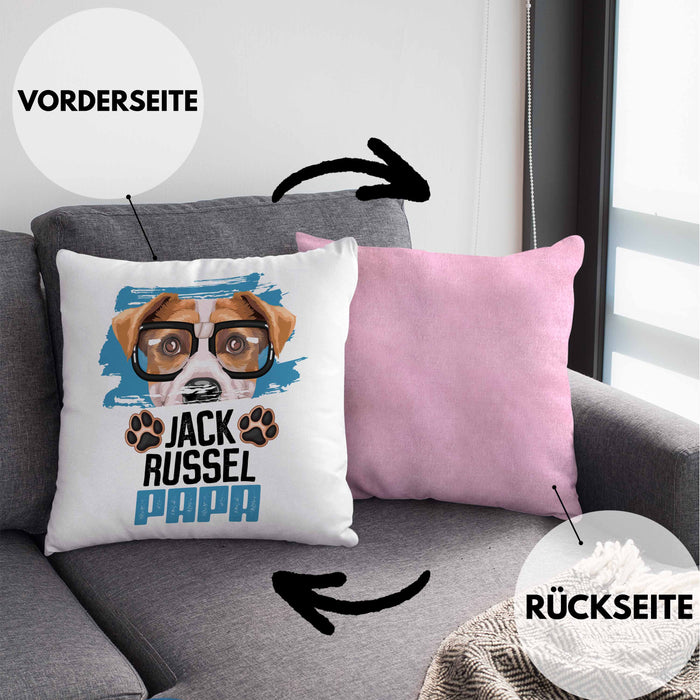 Jack Russell Papa Besitzer Kissen mit Füllung 40x40 Geschenk Lustiger Spruch Geschenkidee Jack Russell Liebhaber (Grau) Rosa Trendation