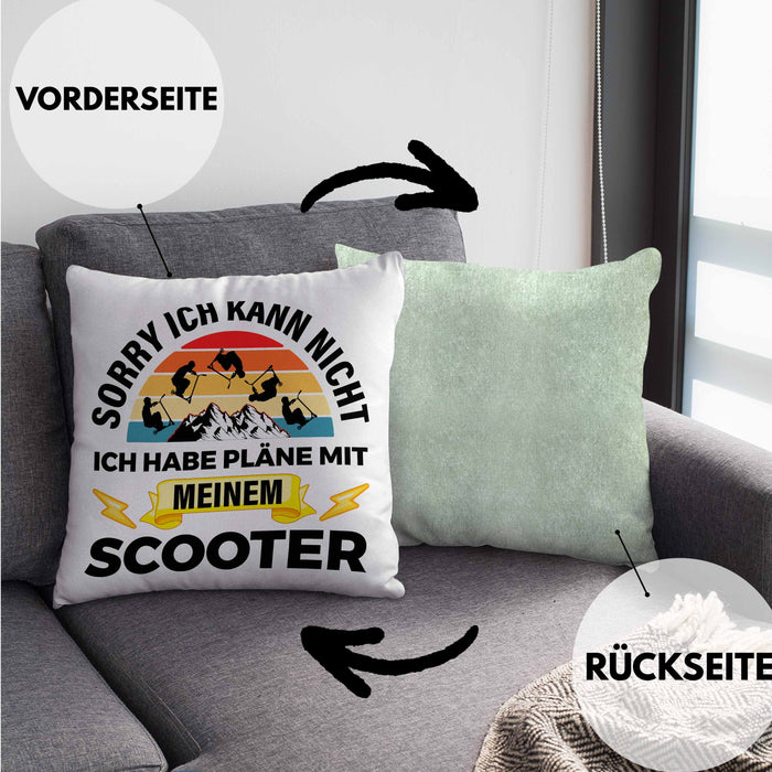 Scooter Roller Fahrer Geschenk Kissen mit Füllung 40x40 Scooterfahrer Geschenkidee Scooting Geschenkidee Jungs Profi Scooterfahrer Pro Grafik Stunts (Grau) Grün Trendation