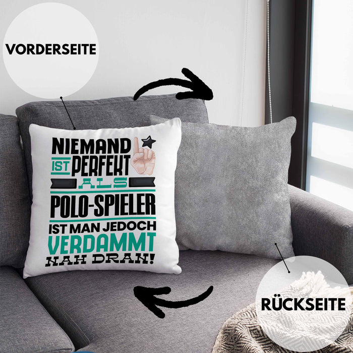 Polo-Spieler Geschenk Kissen mit Füllung 40x40 Lustige Geschenkidee für Polo-Spieler Geburtstag Niemand Ist Perfekt Aber Als Polo-Spieler Ist Man Nah Dran (Grau) Grau Trendation
