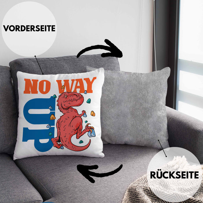 Bouldern Kissen mit Füllung 40x40 für Kletterfans mit Dino-T-Rex Grafik "No Way Up" (Grau) Grau Trendation