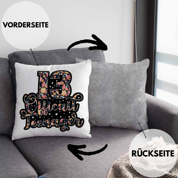 Kissen mit Füllung 40x40 zum 13. Geburtstag Offizieller Teenager Geschenkidee (Grau) Grau Trendation