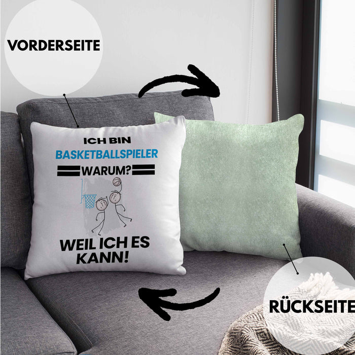 Basketballspieler Geschenk Kissen mit Füllung 40x40 Lustiger Spruch Ich Bin Basketballspieler Warum Weil Ich Es Kann Geschenkidee Bester Basketballspieler Geburtstag (Grau) Grün Trendation