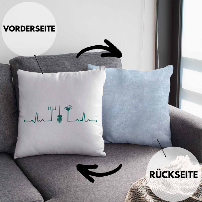 Herzschlag Gärtner Kissen mit Füllung 40x40 mit Spruch Garten Hobbygärtner Geschenk Lustig Gärtnerin Geschenkidee (Grau) Blau Trendation