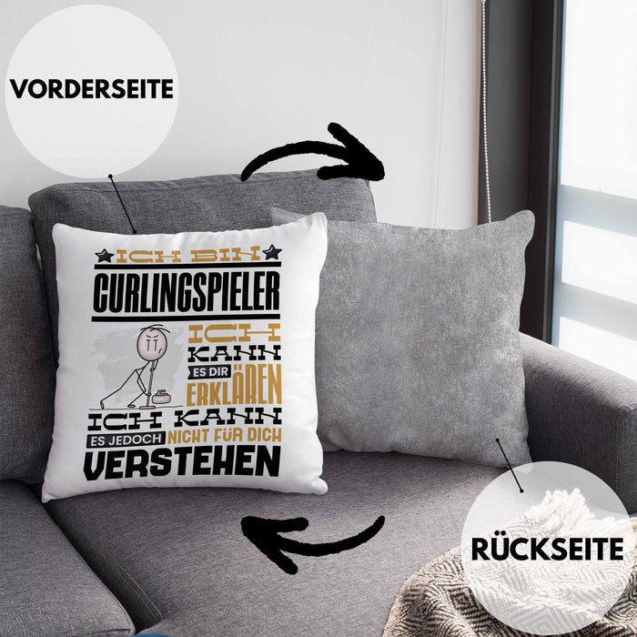 Curlingspieler Geschenk Kaffee-Kissen mit Füllung 40x40 Geschenkidee für Curlingspieler Ich Bin Curlingspieler Ich Kann Es Dir Erklären Jedoch Nicht Für Dich Verstehen Spruch Lustig (Grau) Grau Trendation