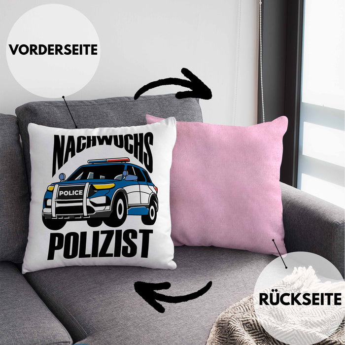 Einschulung Kissen mit Füllung 40x40 für Jungs - "Nachwuchs Polizist" Geschenk kleine Schulanfänger (Grau) Rosa Trendation