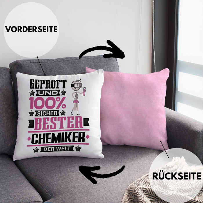 Chemiker Geschenk Lustiger Spruch für Chemiker Geschenkidee Bester Chemiker Der WeltKissen mit Füllung 40x40 (Grau) Rosa Trendation