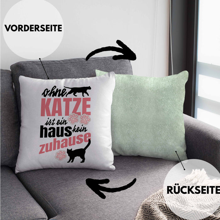 Katze Kissen mit Füllung 40x40 Katzenbesitzer Geschenk Katzen Geschenkidee Lustige Kissen mit Füllung 40x40 mit Spruch Kater Katzenmama (Grau) Grün Trendation