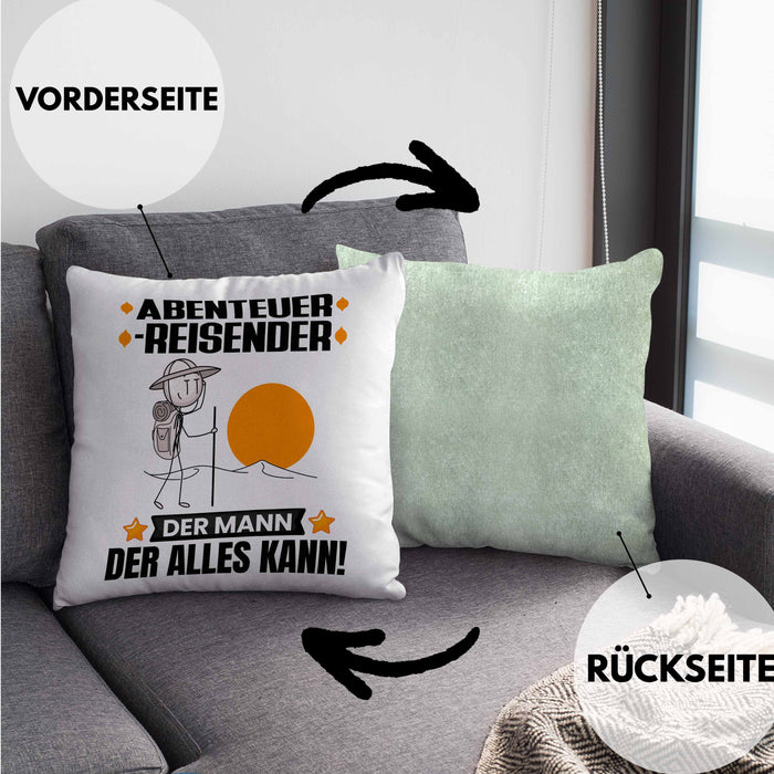 Abenteurreisender Kissen mit Füllung 40x40 Geschenk für Abenteurreisender Der Mann Der Alles Kann Geschenkidee zum Geburtstag (Grau) Grün Trendation