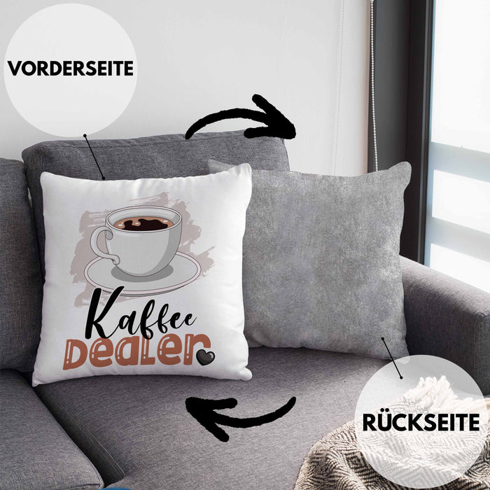 Kaffee Dealer Kissen mit Füllung 40x40 Geschenk für Barista Geburtstag Spruch Geschenkidee Kaffeeverkäufer (Grau) Grau Trendation