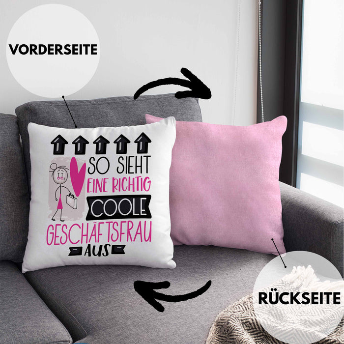 Geschäftsfrau Geschenk Kissen mit Füllung 40x40 Lustig Geschenkidee für Geschäftsfrau Geburtstag So Sieht Eine Richtig Coole Geschäftsfrau Aus Frauen Spruch (Grau) Rosa Trendation
