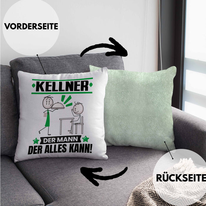 Kellner Kissen mit Füllung 40x40 Geschenk für Kellner Der Mann Der Alles Kann Geschenkidee zum Geburtstag (Grau) Grün Trendation