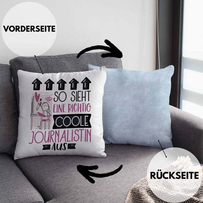 Journalistin Geschenk Kissen mit Füllung 40x40 Geschenkidee für Journalistin Geburtstag Weihnachten Spruch So Sieht Eine Richtig Coole Journalistin Aus (Grau) Blau Trendation