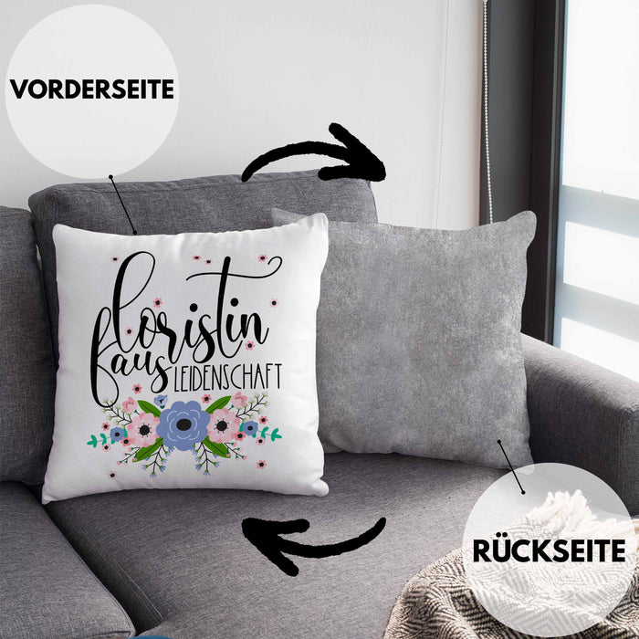 Floristin Aus Leidenschaft Kissen mit Füllung 40x40 Geschenk Blumen Floristin Geschenkidee (Grau) Grau Trendation