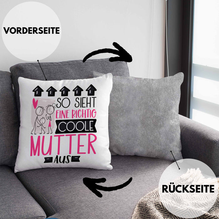 Mutter Geschenk Kissen mit Füllung 40x40 Lustig Geschenkidee für Mutter Geburtstag So Sieht Eine Richtig Coole Mutter Aus Frauen Spruch Muttertag Beste Mama (Grau) Grau Trendation