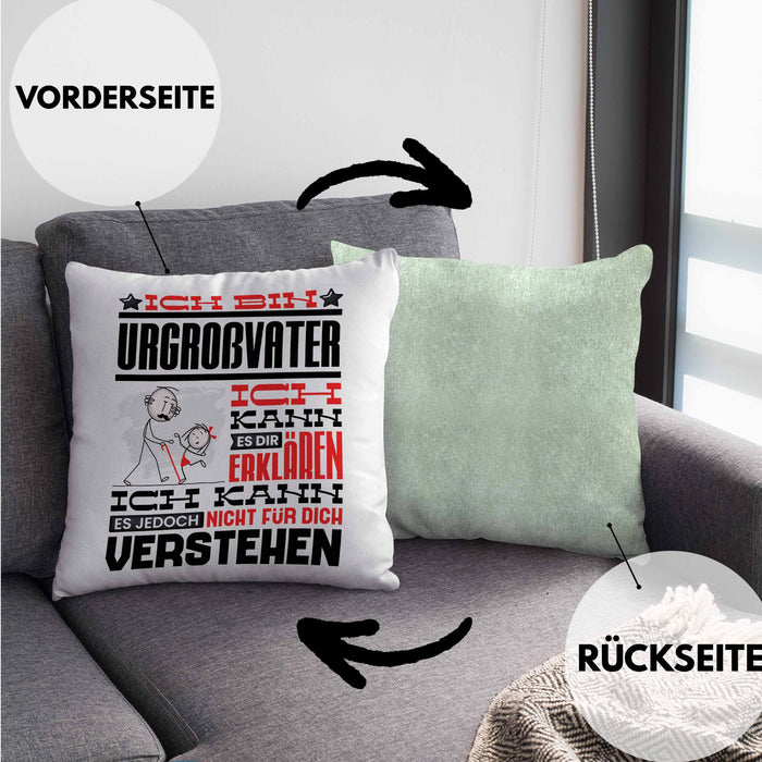 Urgroßvater Geschenk Kaffee-Kissen mit Füllung 40x40 Geschenkidee für Urgroßvater Ich Bin Urgroßvater Ich Kann Es Dir Erklären Jedoch Nicht Für Dich Verstehen Spruch Lustig (Grau) Grün Trendation