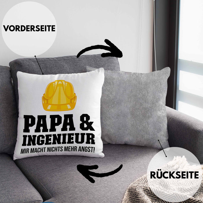 Ingenieur Papa Kissen mit Füllung 40x40 Gadget Geschenk Ingeneur Geschenkidee (Grau) Grau Trendation