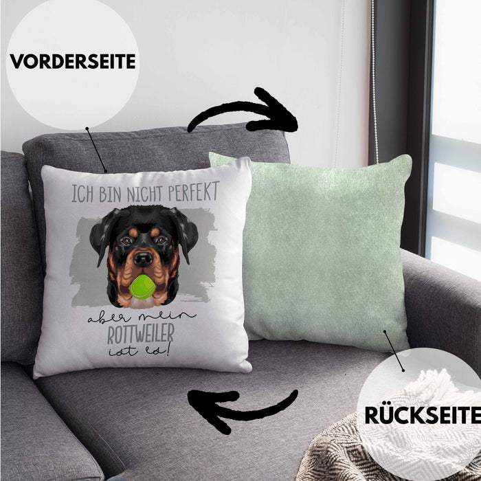Rottweiler Besitzer Kissen mit Füllung 40x40 Geschenk Lustiger Spruch Geschenkidee Besitzerin Ich Bin Nicht toll Aber Mein Rottweiler Ist Es (Grau) Grün Trendation