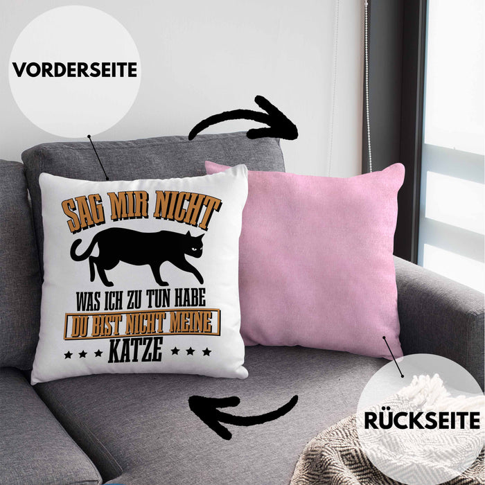 Lustige Kissen mit Füllung 40x40 für Katzenbesitzer Geschenk für Katzen-Mamas (Grau) Rosa Trendation