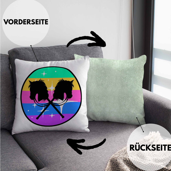 Hobbyhorse Mädchen Kissen mit Füllung 40x40 Geschenk Hobby Horse Pferde Grafik (Grau) Grün Trendation