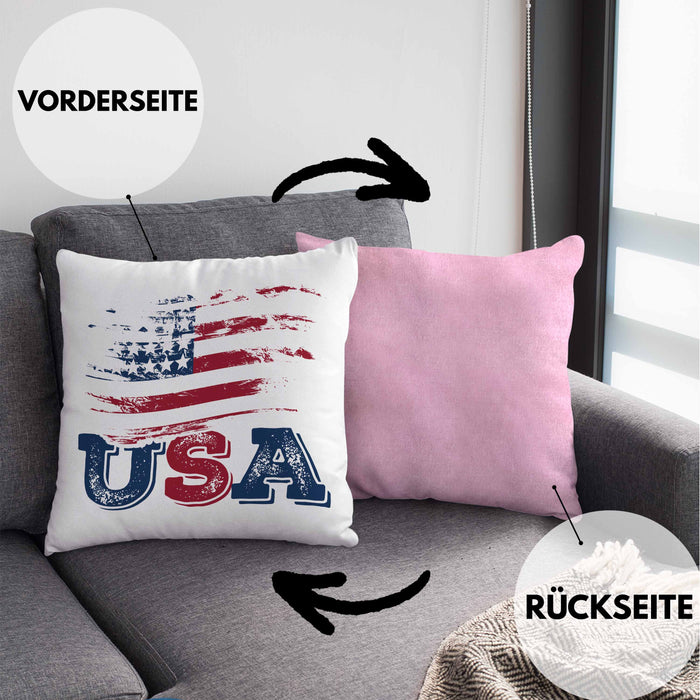 USA Flagge Kissen mit Füllung 40x40 Geschenk Amerika Geschenkidee Auslandjahr Vereinigte Staaten Von Amerika (Grau) Rosa Trendation