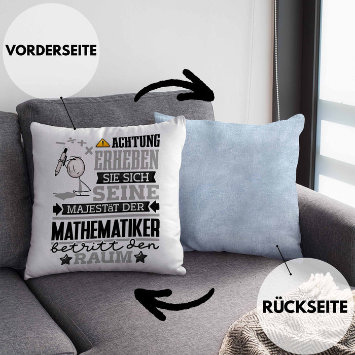 Mathematiker Geschenk Kissen mit Füllung 40x40 Lustiger Spruch Erheben Sie Sich Der Mathematiker Betritt den Raum (Grau) Blau Trendation