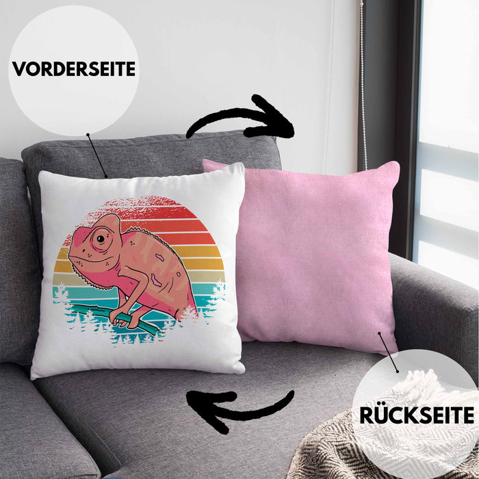 Chamäleon-Besitzer Kissen mit Füllung 40x40 Geschenk Grafik Chamäleon (Grau) Rosa Trendation