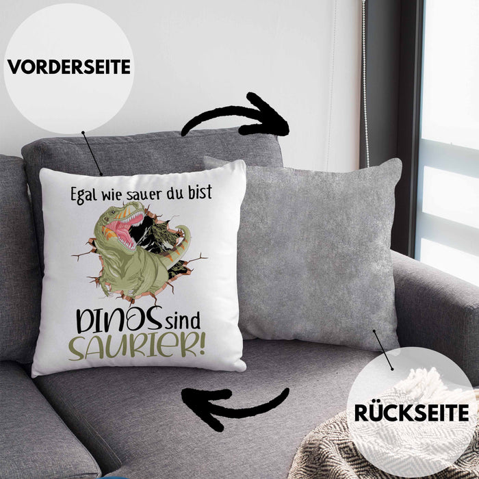 Dinosaurier Spruch Kissen mit Füllung 40x40 Geschenk Jungs Jungen Egal Wie Sauer Du Bist Dinos Sind Saurier (Grau) Grau Trendation
