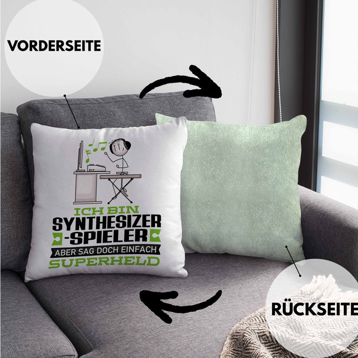 Synthesizer-Spieler Geschenk Kissen mit Füllung 40x40 Ich Bin Synthesizer-Spieler Aber Sag Doch Einfach Superheld Lustige Geschenkdiee für Synthesizer-Spieler (Grau) Grün Trendation