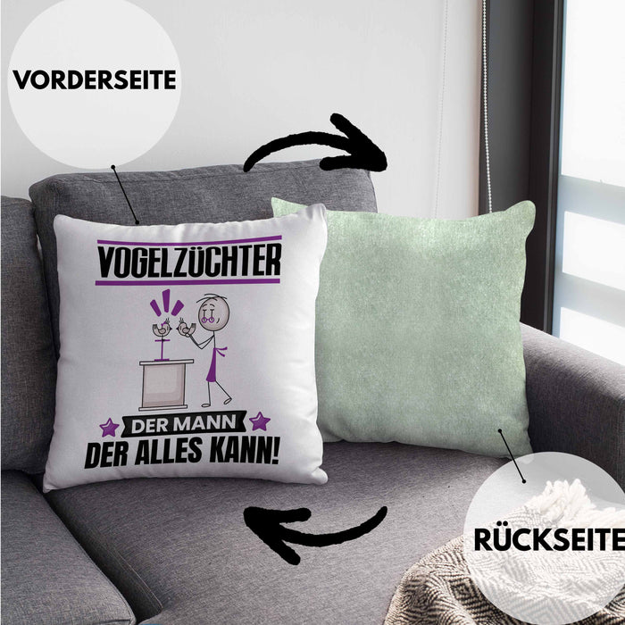Vogelzüchter Kissen mit Füllung 40x40 Geschenk für Vogelzüchter Der Mann Der Alles Kann Geschenkidee zum Geburtstag (Grau) Grün Trendation