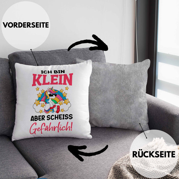 Klein Aber Sch Gefährlich Lustige Einhorn Kissen mit Füllung 40x40 mit Spruch Geschenkidee Einhornfans Sprüche Frauen (Grau) Grau Trendation