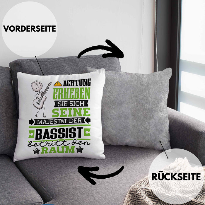 Bassist Geschenk Kissen mit Füllung 40x40 Lustiger Spruch Erheben Sie Sich Der Bassist Betritt den Raum (Grau) Grau Trendation