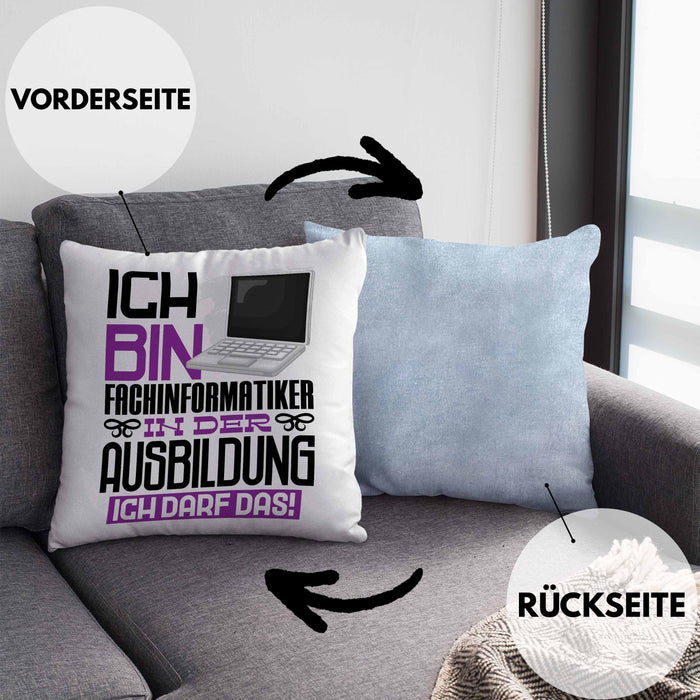 Fachinformatiker Ausbildung Kissen mit Füllung 40x40 Geschenk Ich Bin Fachinformatiker In Der Ausbildung Ich Darf Das Geschenkidee Spruch (Grau) Blau Trendation