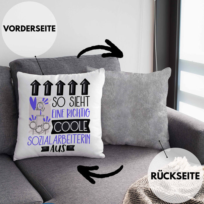 Sozialarbeiterin Geschenk Kissen mit Füllung 40x40 Geschenkidee für Sozialarbeiterin Geburtstag Weihnachten Spruch So Sieht Eine Richtig Coole Sozialarbeiterin Aus (Grau) Grau Trendation