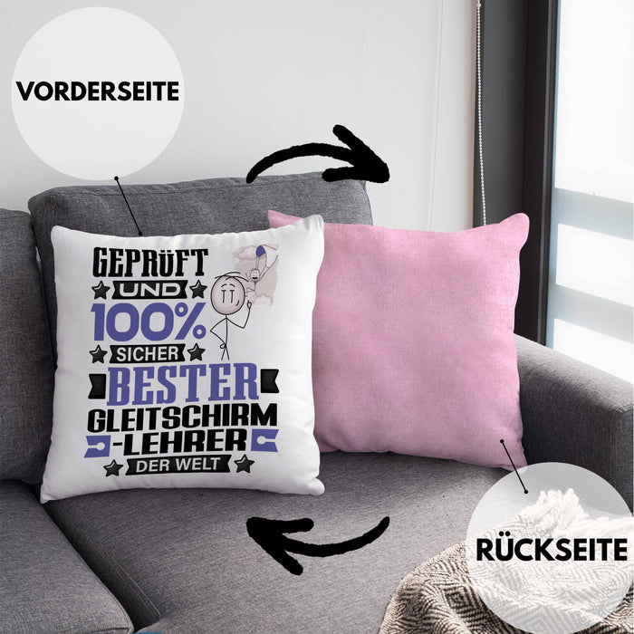 Gleitschirmlehrer Geschenk Lustiger Spruch für Gleitschirmlehrer Geschenkidee Bester Gleitschirmlehrer Der WeltKissen mit Füllung 40x40 (Grau) Rosa Trendation