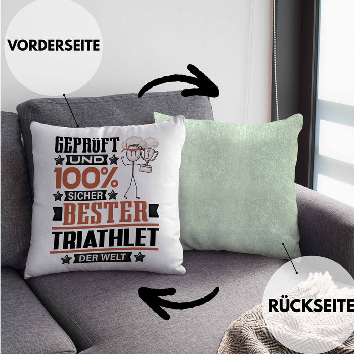 Triathlet Geschenk Lustiger Spruch für Triathlet Geschenkidee Bester Triathlet Der WeltKissen mit Füllung 40x40 (Grau) Grün Trendation