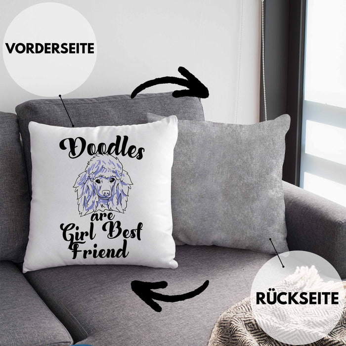Kissen mit Füllung 40x40 mit süßem Pudel-Hundemotiv Geschenk für Pudel Liebhaber (Grau) Grau Trendation