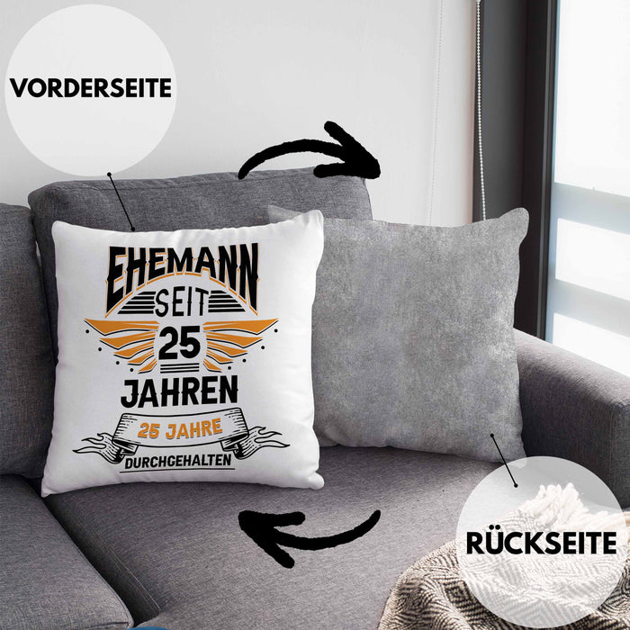Ehemann Seit 25 Jahre Hochzeitstag Geschenk Lustiger Spruch Bester Ehemann JubiläumKissen mit Füllung 40x40 (Grau) Grau Trendation
