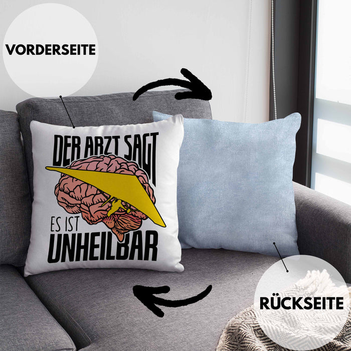 Geschenk für Drachenflieger Kissen mit Füllung 40x40 Spruch Hängegleiter "Der Arzt Sagt Es Ist Unheilbar" (Grau) Blau Trendation