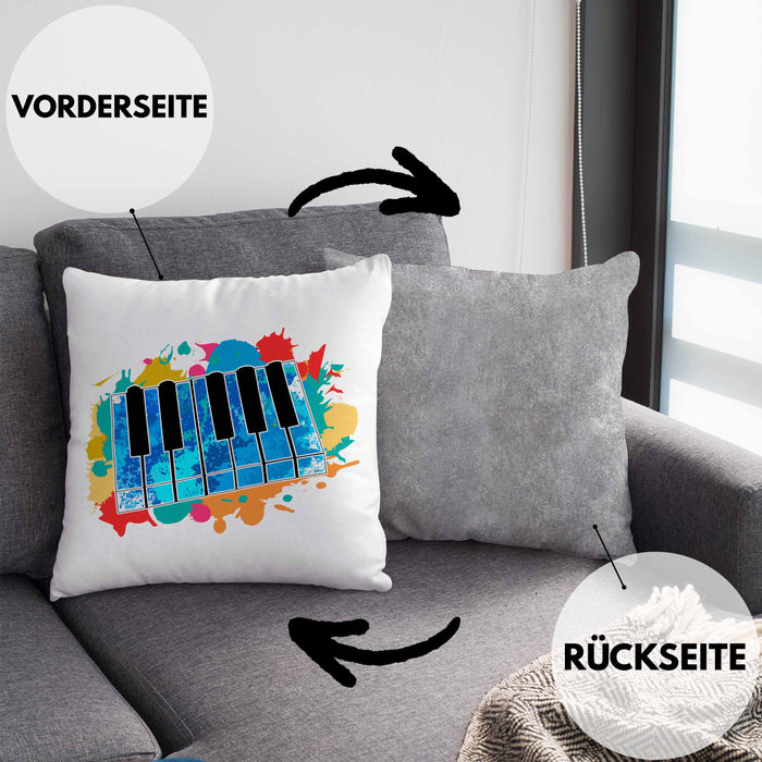 Keyboard Spieler Kissen mit Füllung 40x40 Geschenk für Keyboarder Musiker Band Geschenkidee Bunt (Grau) Grau Trendation