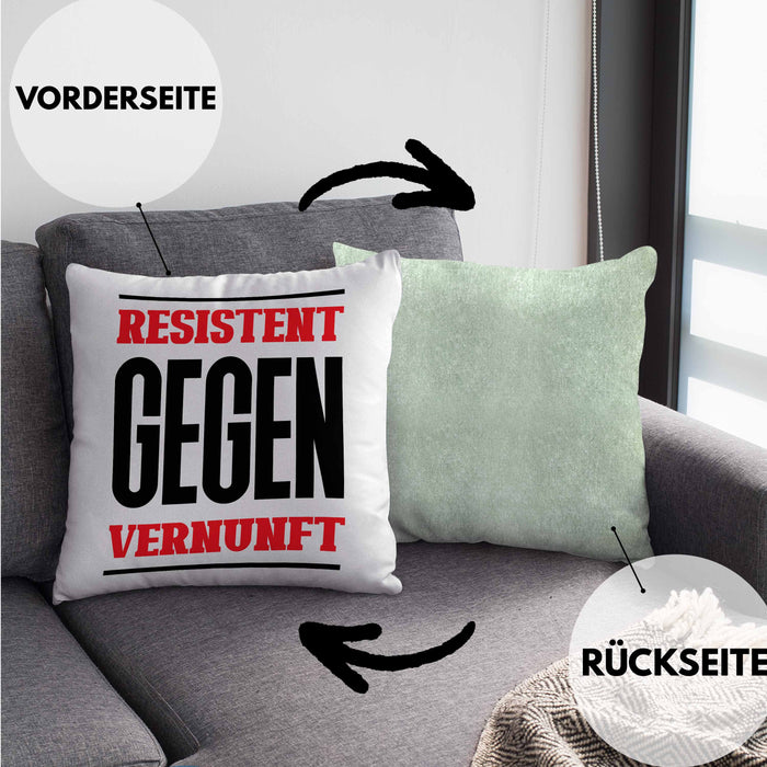 System Kissen mit Füllung 40x40 Geschenk Spruch Lustig Resistent Gegen Vernupft Geschenkidee Geburtstag (Grau) Grün Trendation