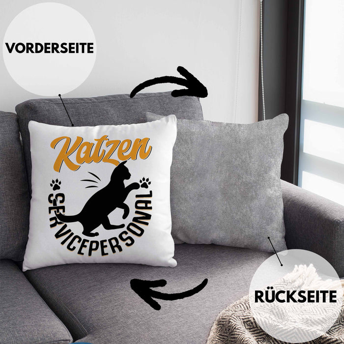 Katzen Geschenk Kissen mit Füllung 40x40 Katzen-Besitzerin Kaffee Katzen Servicepersonal Geschenkidee (Grau) Grau Trendation