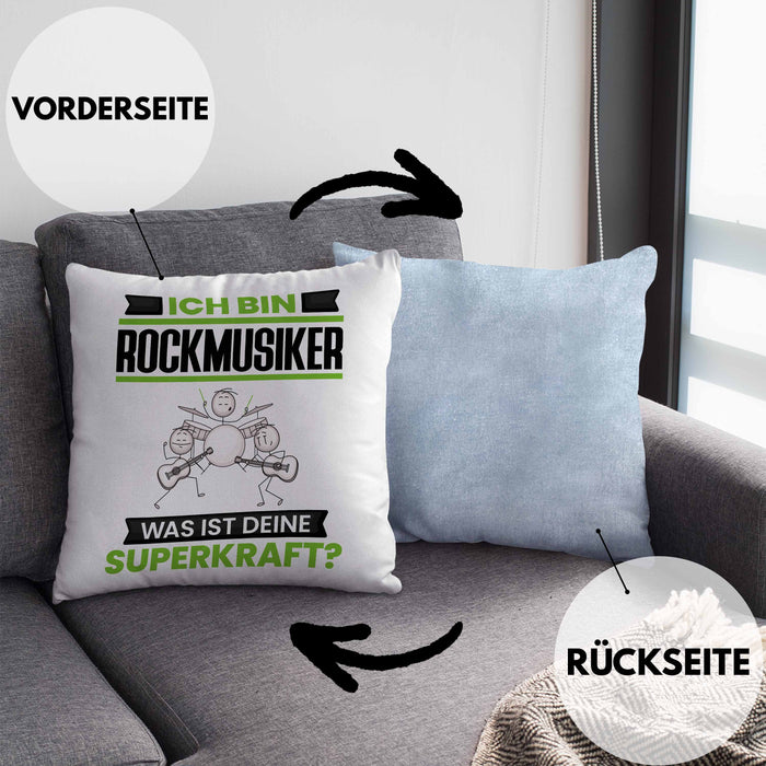 Rockmusiker Kissen mit Füllung 40x40 Geschenk für Rockmusiker Geburtstag Lustiger Spruch Was Ist Deine Superkraft (Grau) Blau Trendation