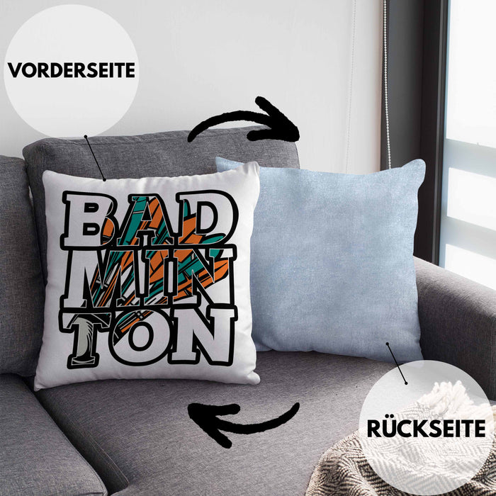 Badminton-Kissen mit Füllung 40x40 Geschenk für Badminton-Spieler Badminton-Trainer (Grau) Blau Trendation
