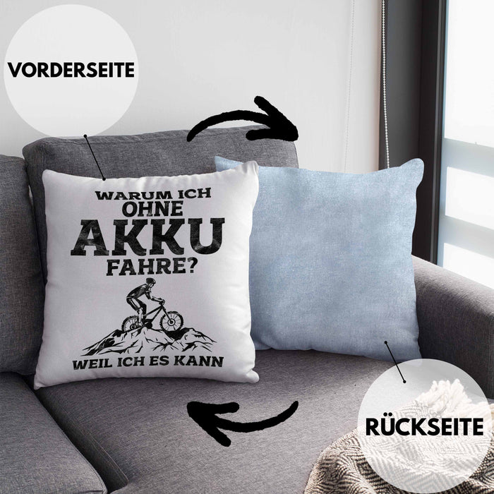 Lustige Geschenkidee Radfahrer Kissen mit Füllung 40x40 Anti-E-Bike Spruch (Grau) Blau Trendation