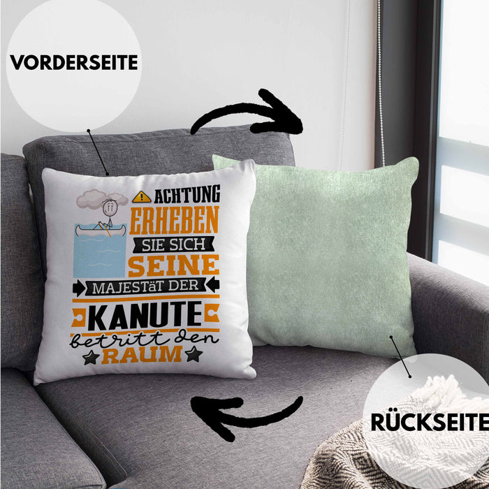 Kanute Geschenk Kissen mit Füllung 40x40 Lustiger Spruch Erheben Sie Sich Der Kanute Betritt den Raum (Grau) Grün Trendation