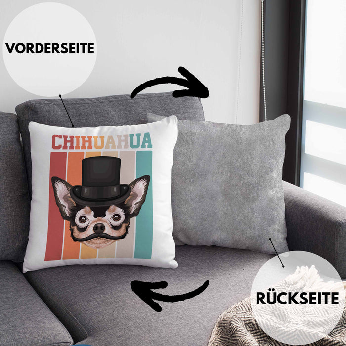Chihuahua Besitzer Kissen mit Füllung 40x40 Geschenk Lustiger Spruch Geschenkidee Retro Vinatge Chihuahua (Grau) Grau Trendation