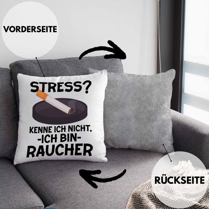 Raucher Geschenk Kissen mit Füllung 40x40 Spruch Stress? Kenne Ich Nicht Ich Bin Raucher Geschenkidee Zigaretten (Grau) Grau Trendation
